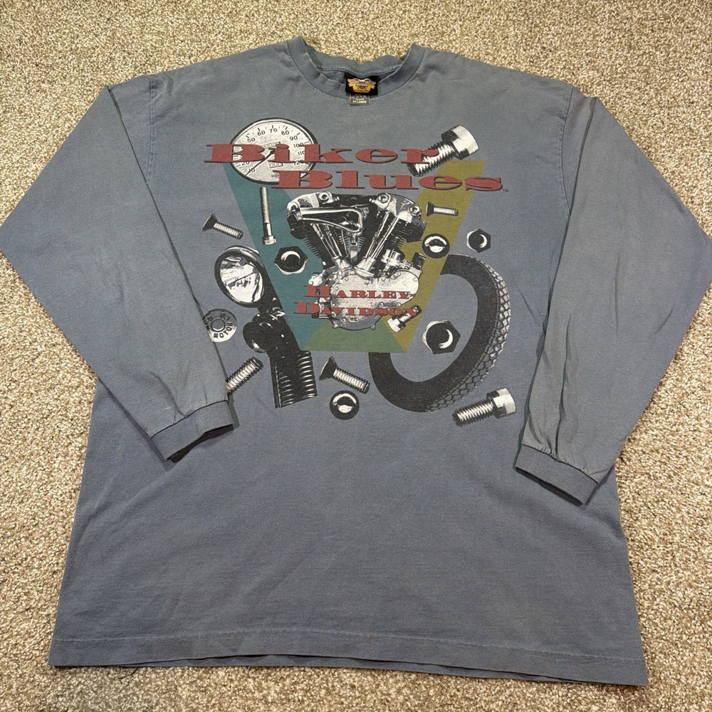 Vintage Harley Davidson Biker Blues Longsleeve Made In USA Double Sided 2XL